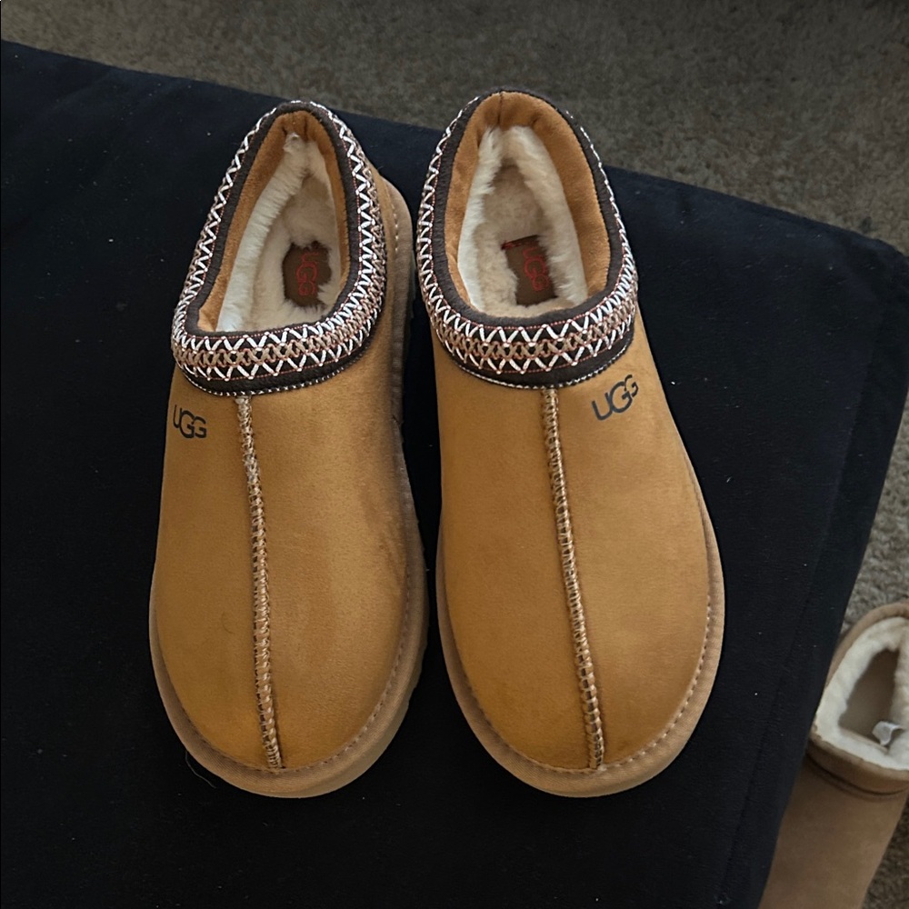 UGG Brown Slip-Ons with Patterned Trim - image 1